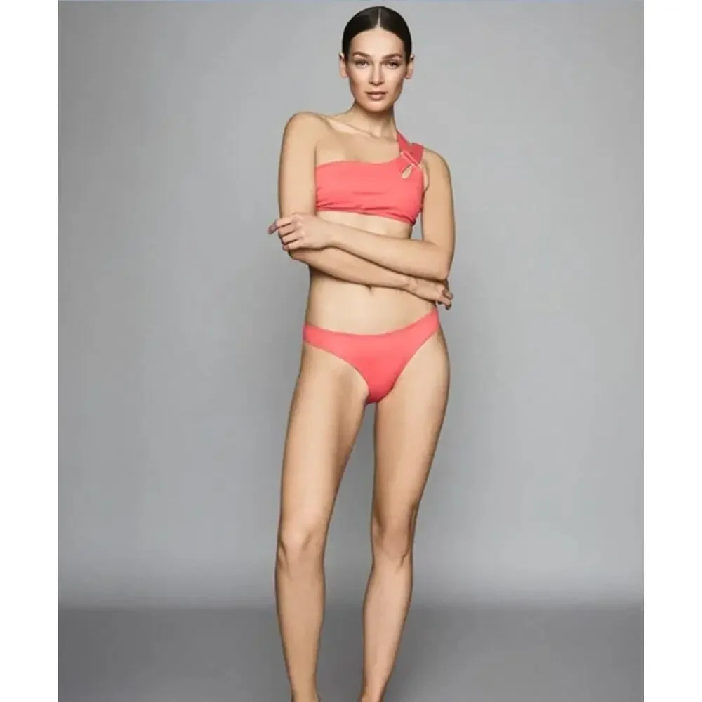 REISS Zadie Asymmetric Bikini Bottom Swim Size XS Coral Red Swimwear Separates